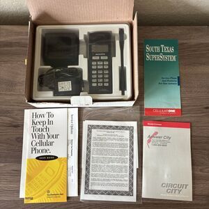 Vintage Acces Cellular Phone With Base, Antenna, Box And Manual, Mitsubishi Intl